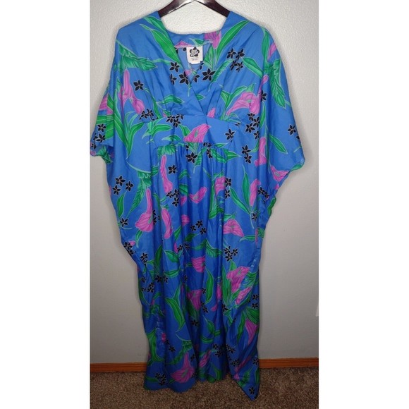 Hilo Hattie Vintage Hawaiian Muumuu  Kimono Kaftan One Size Tropical Floral R - Picture 1 of 4